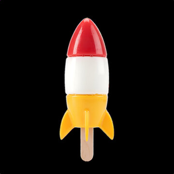 Refreshing rocket popsicle isolated PNG on transparent background, colorful summer treat with red, white, and yellow layers, perfect for hot days