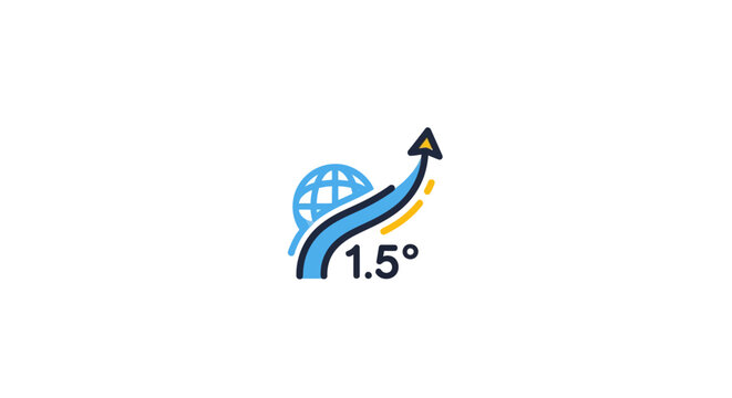 Global 1.5 Degree Celsius Target Icon: Earth, Arrow Up, Climate Change Goal