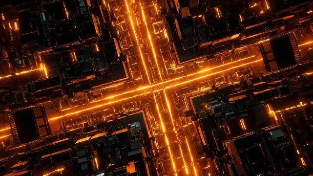 Futuristic Cybernetic Labyrinth with Glowing Grid Lines 4K Generative AI