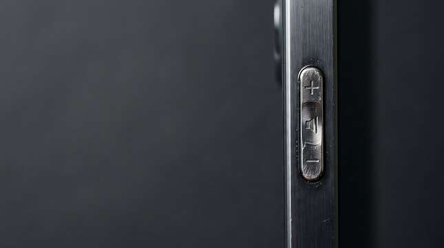 Metallic volume control button on the side of a smartphone
