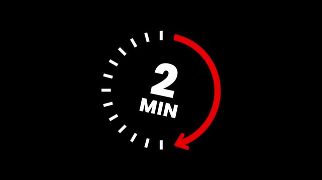 Countdown timer icons for 2 minutes in circular arrow animation. Circle arrow refresh icon with 2 min timer icon animation. Timer 2 minutes countdown clock with circular arrow. 4K video.
