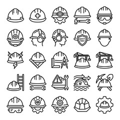 Fototapeta premium Hard Hat and Construction Safety Icon Set Featuring PPE Helmet Designs for Industrial Labor, Building Sites, and Engineering Projects