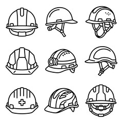 Fototapeta premium Vector Collection of Construction Hard Hat Safety Helmet Icon Designs for Industrial Occupational Protection and Work Site Equipment