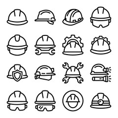 Fototapeta premium Professional Construction Safety Helmet Icon Set Featuring Industrial Hard Hat Designs for Engineering, Building, and Workplace Protection