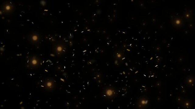 Lights shimmer softly as golden bokeh orbs drift through a dark void to provide a warm and elegant visual effect.