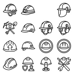 Fototapeta premium Comprehensive Icon Set of Hard Hat and Safety Helmet Designs for Construction and Industrial Protective Equipment
