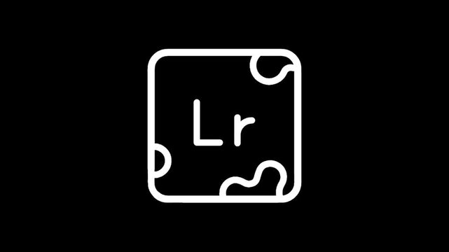 Periodic table element 103, Lawrencium symbol Lr, clean white icon on black background