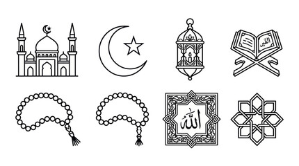 Obraz premium Minimalist line art set of Islamic religious symbols.
