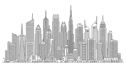 Obraz premium Minimalist city skyline line art drawing.