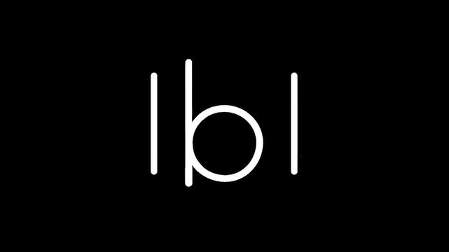 Minimalist white letter b logo design with vertical lines on black background