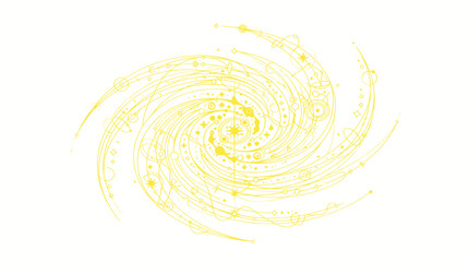 Fototapeta premium Golden cosmic spiral with celestial stars and planetary orbits