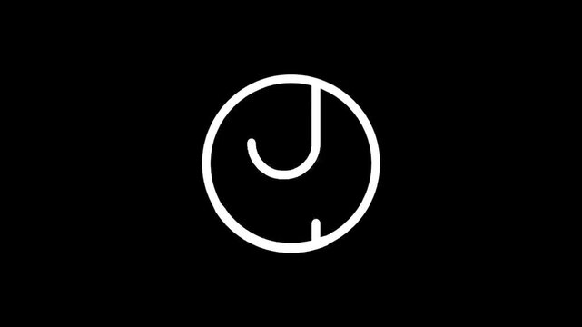 Minimalist white letter J inside a circle on a black background, abstract logo design