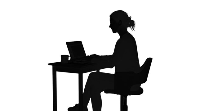 Silhouette of person working on laptop at desk