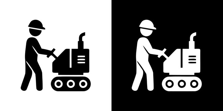 Industrial Worker Operating Compact Track Loader Icon - Heavy Equipment Operator Symbol