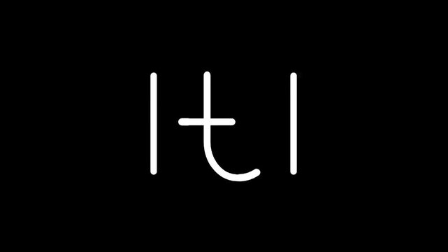 Minimalist white lowercase letter 't' enclosed by vertical lines on black background