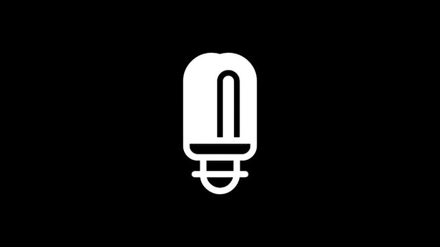 Simple white fluorescent light bulb icon isolated on a black background