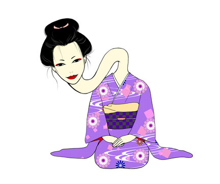 美しい女性のろくろ首のイラスト