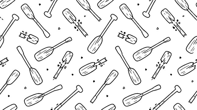 Repeating pattern of vintage wooden paddles and oars.