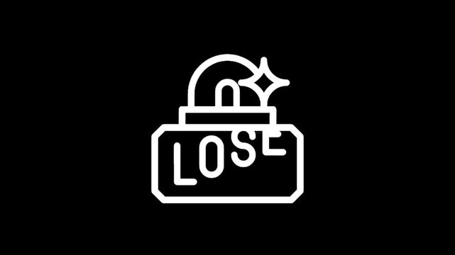 White line art icon of a lock with the word LOSE on it against a black background