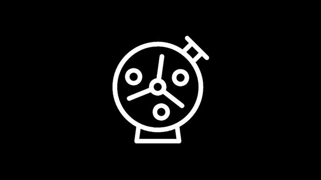 Simple line art icon of a lottery machine with balls inside on a black background