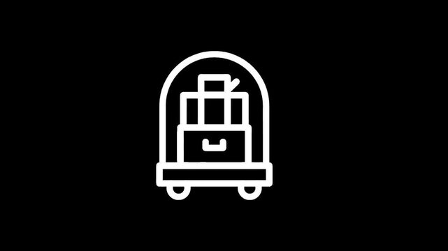 Icon of a luggage cart filled with stacked boxes and a drawer, representing travel and transport