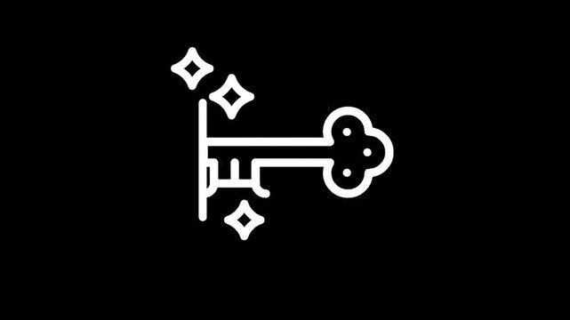 Simple white antique key icon on a black background, minimalist design