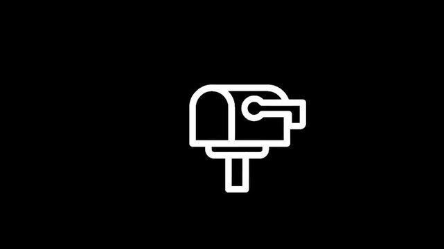 Simple white line icon of a mailbox on a black background