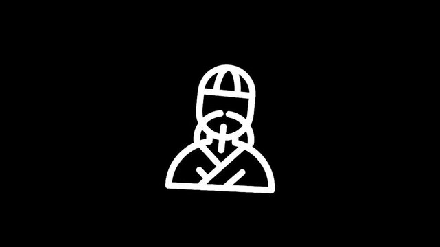 Simple line art icon of an ancient Chinese scholar with a beard and hat