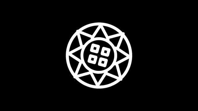 Stylized white emblem with geometric patterns on a black background