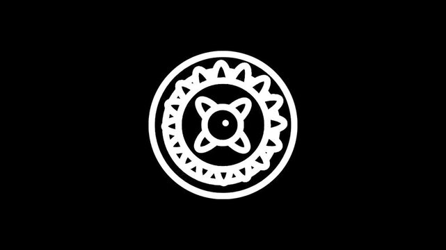 Abstract circular geometric symbol with intricate patterns and a central four-petal design