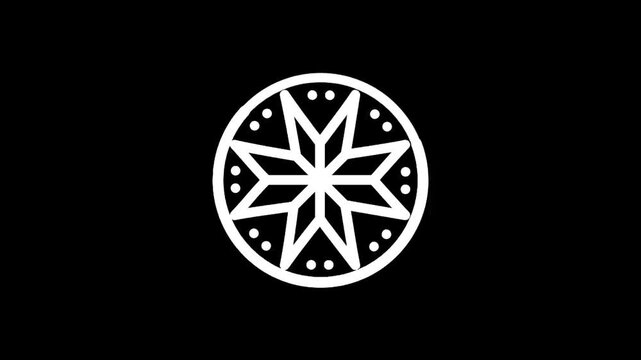 Stylized eight-pointed star symbol with dots on a black background
