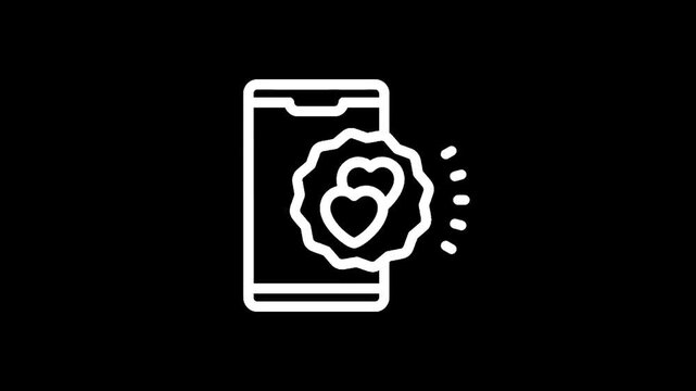 Mobile phone displaying two hearts inside a badge with radiating lines