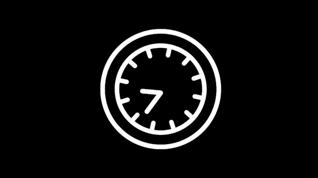 Simple white clock icon on a black background showing almost midnight or noon