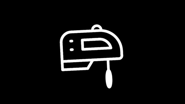 Simple line drawing of a hand mixer on a black background, minimalist kitchen icon