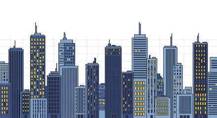Obraz premium Modern City Skyline with Tall Buildings and Skyscrapers.