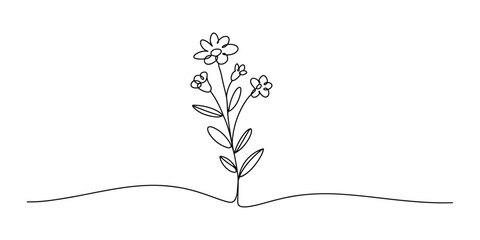 Fototapeta premium Continuous single line drawing of a small flower plant