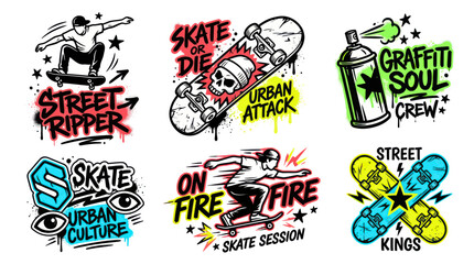 Urban Skateboarding Graffiti Art Collection - Skater, Spray Paint, Skull, Street Culture © Gisel