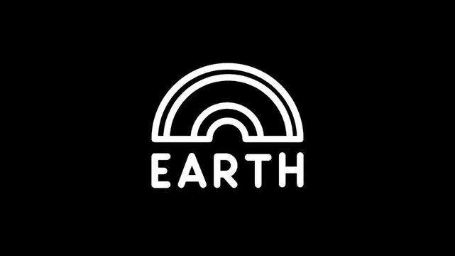 Minimalist white EARTH logo with rainbow arc on black background