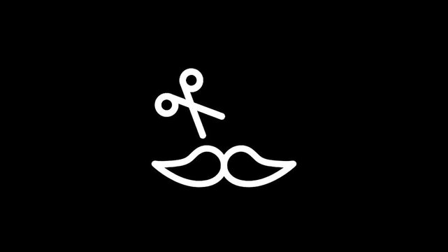Stylized icon of scissors trimming a mustache on a black background