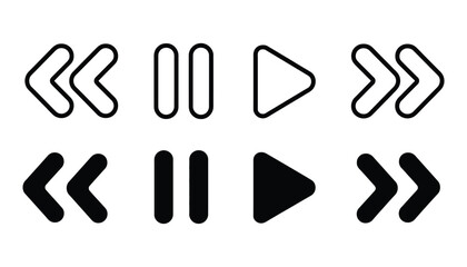 Media player control buttons set, fast forward, rewind, play, pause, navigation symbols, multimedia interface, modern vector illustration ©   