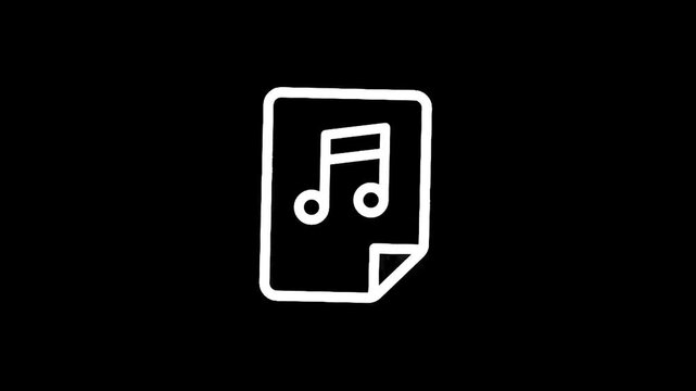 Simple white music note icon on a document page against a black background