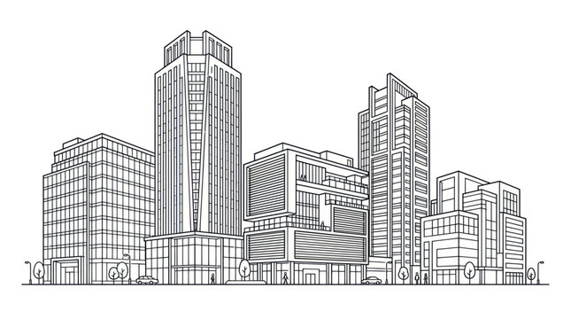 Modern tall building sketch with clean architectural lines.