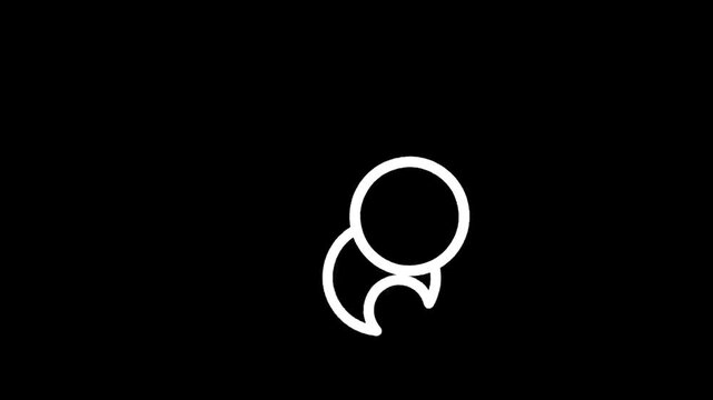 Minimalist white crescent moon and circle symbol on black background