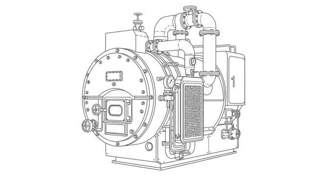 Detailed industrial machine illustration isolated on white background engineering design