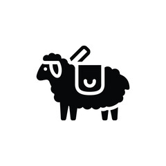 Stylized black silhouette of a sheep with fluffy wool and a saddle, presented as a flat isolated on a white background, for farm, agriculture, and livestock related branding © Momin Stock