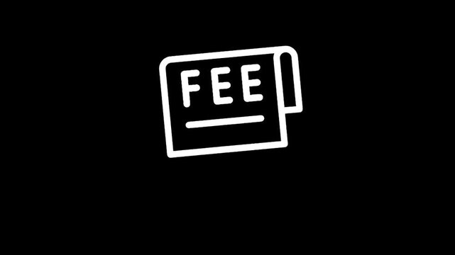 Simple white line icon on black background with text NO FEE