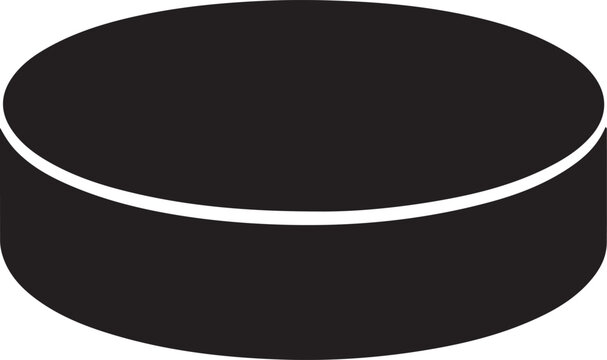 Black and white isolated illustration of a hockey puck and hat on white background