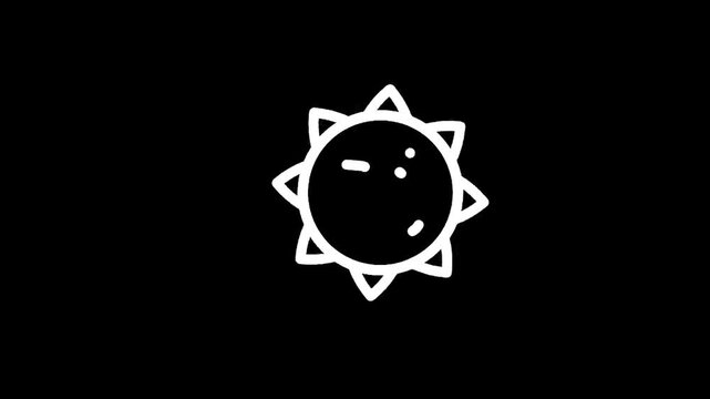 Simple hand-drawn white sun icon with rays on a black background