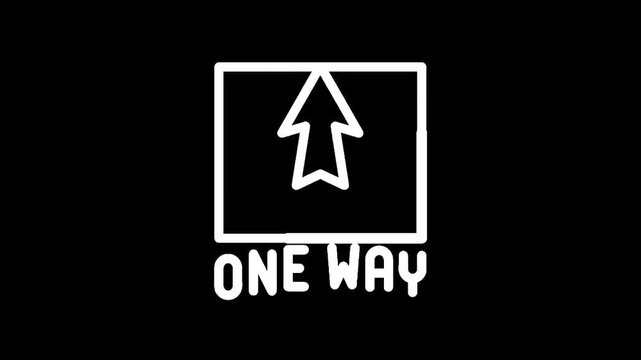 Minimalist white line art logo of a cardboard box with an upward arrow and text ONE WAY
