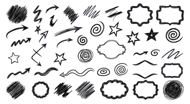 Collection of Hand Drawn Scribble Elements and Shapes.